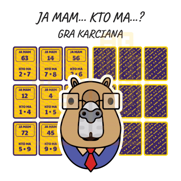 „Ja mam, kto ma? – mnożenie do 100” to gra edukacyjna PDF dla dzieci z klas 2-3. Zestaw kart do druku pomaga utrwalać tabliczkę mnożenia w atrakcyjnej formie.