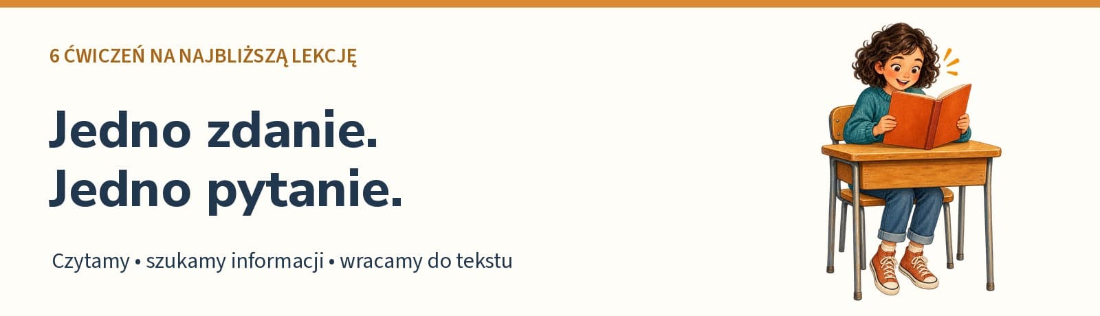 Dziewczynka czytająca książkę przy stoliku; poradnik o czytaniu ze zrozumieniem w klasie 1